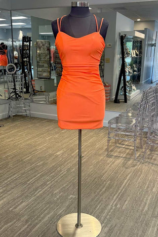 Orange Lace-Up Back Tight Short Party Dress