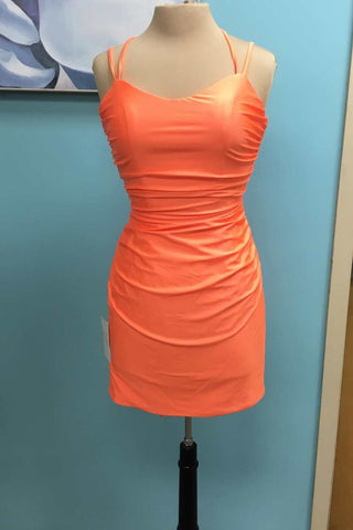 Orange Lace-Up Back Tight Short Party Dress