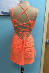 Orange Lace-Up Back Tight Short Party Dress