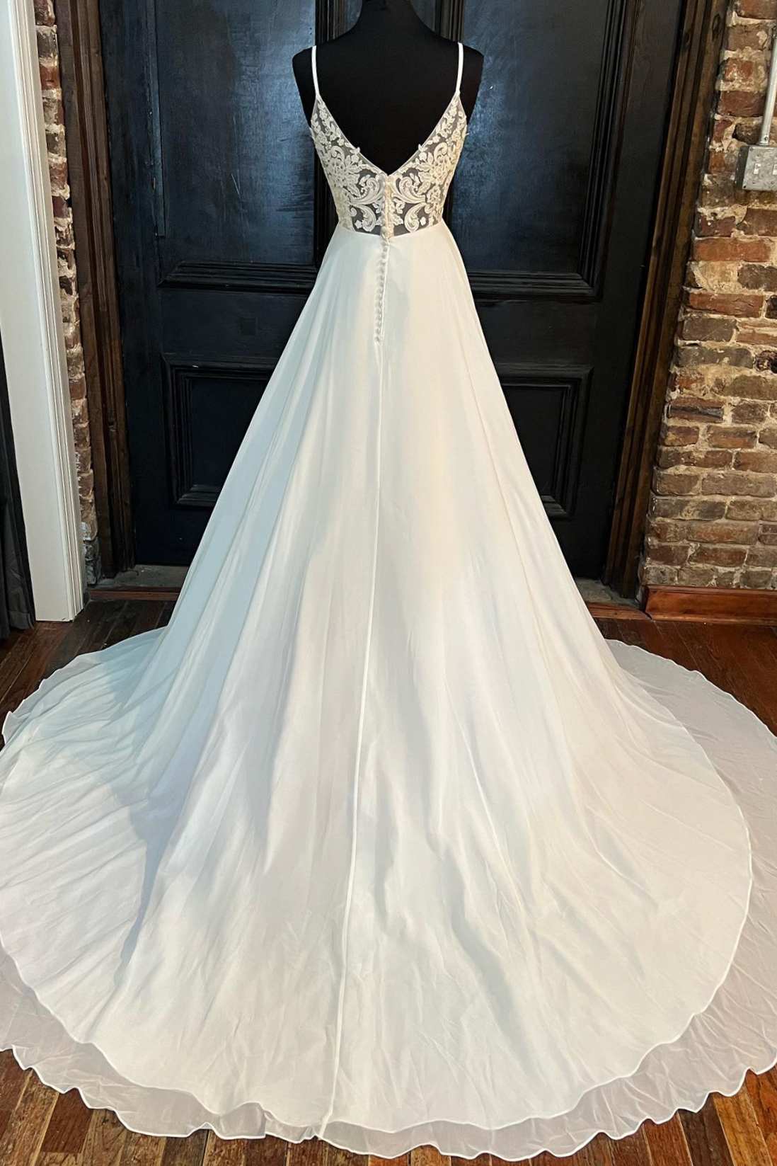 Simple White V-Neck Straps A-Line Wedding Dress