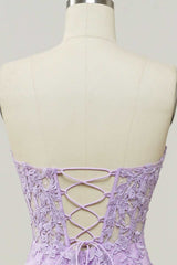 Lavender Floral Lace Strapless Mermaid Long Formal Dress