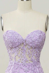 Lavender Floral Lace Strapless Mermaid Long Formal Dress