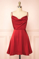 Red Cowl Neck A-Line Short Party Dress