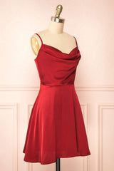 Red Cowl Neck A-Line Short Party Dress