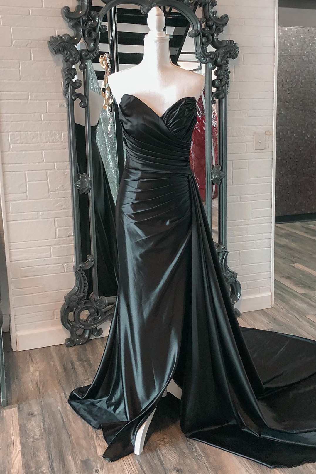 Black Strapless Mermaid Long Formal Dress with Attached Train