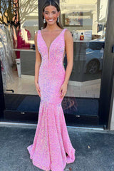 Periwinkle Sequin Plunge V Trumpet Long Prom Gown