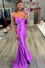 Purple Lace-Up Back Trumpet Long Formal Dress