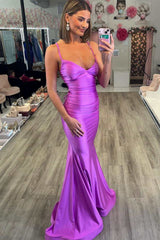 Purple Lace-Up Back Trumpet Long Formal Dress