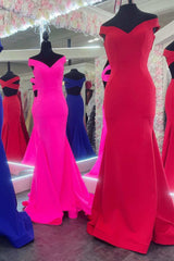 Hot Pink Off-the-Shoulder Cross-Back Trumpet Long Prom Gown