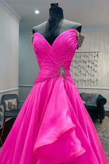 Ruffles Fuchsia Beaded Off-the-Shoulder Long Prom Gown