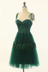 Green Tulle Lace Sweetheart A-Line Short Homecoming Dress