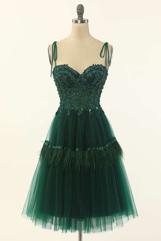 Green Tulle Lace Sweetheart A-Line Short Homecoming Dress