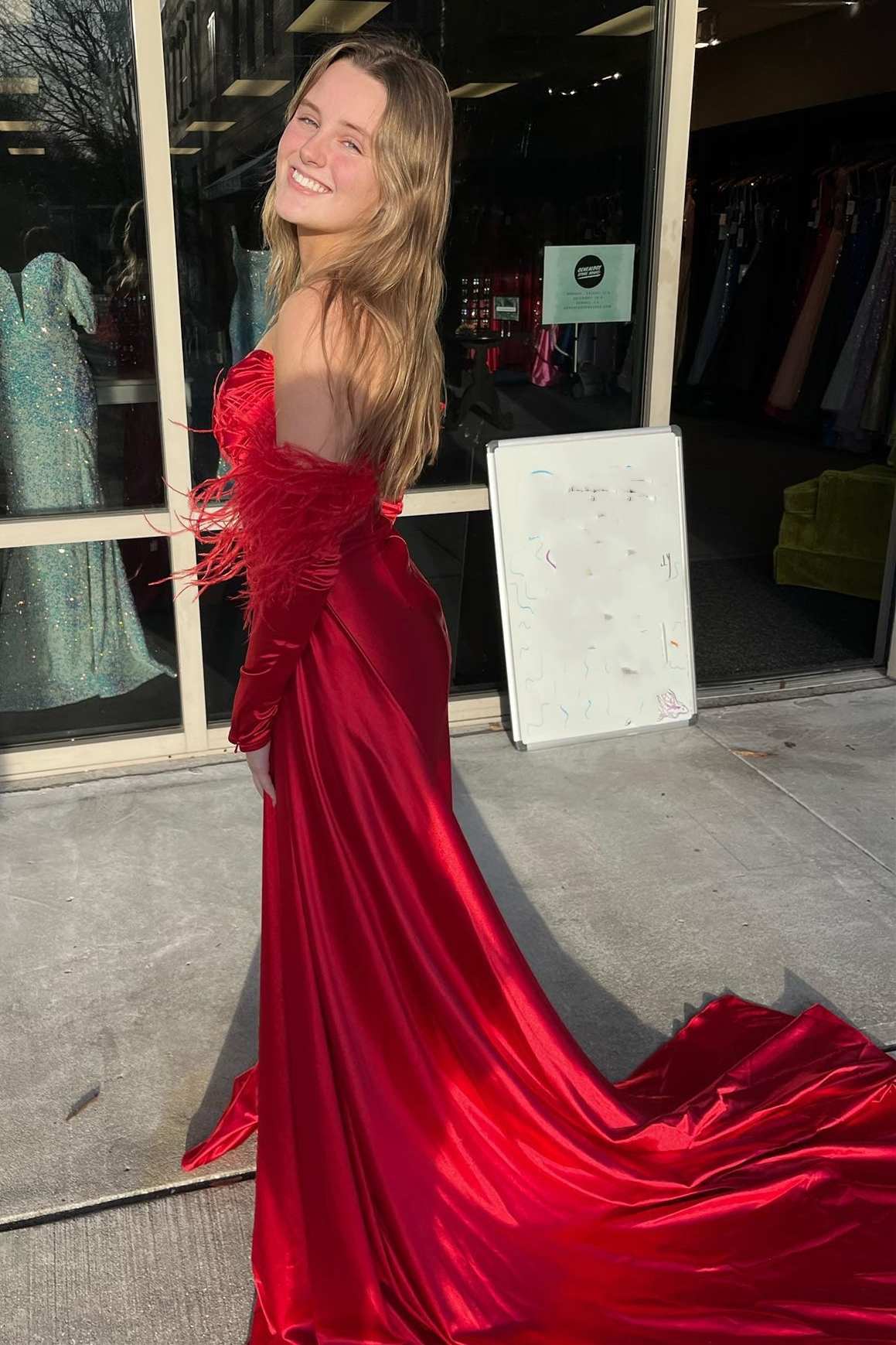 Red Strapless Long Prom Dress with Detachable Sleeves
