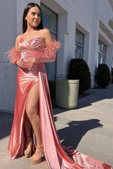 Red Strapless Long Prom Dress with Detachable Sleeves