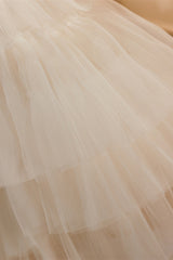 Off-White Tulle 3D Floral Lace A-Line Tiered Homecoming Dress