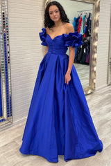 Yellow Off-the-Shoulder Ruffles A-Line Prom Dress