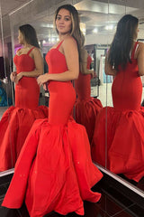 Red Sweetheart Straps Trumpet Long Prom Gown