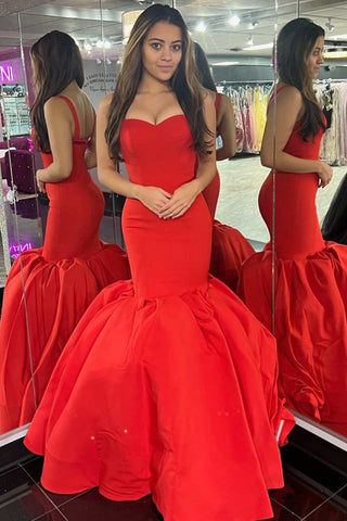 Red Sweetheart Straps Trumpet Long Prom Gown