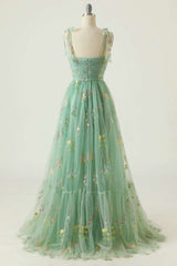 Light Green Floral Embroidery Sweetheart A-Line Prom Dress