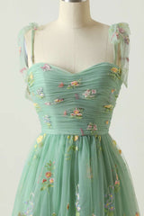 Light Green Floral Embroidery Sweetheart A-Line Prom Dress