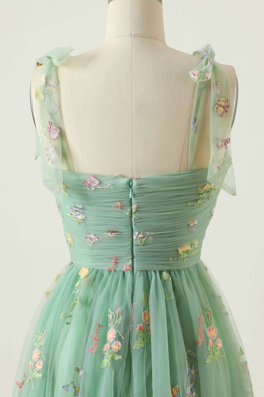 Light Green Floral Embroidery Sweetheart A-Line Prom Dress