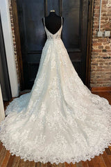 White Lace V-Neck A-Line Bridal Gown