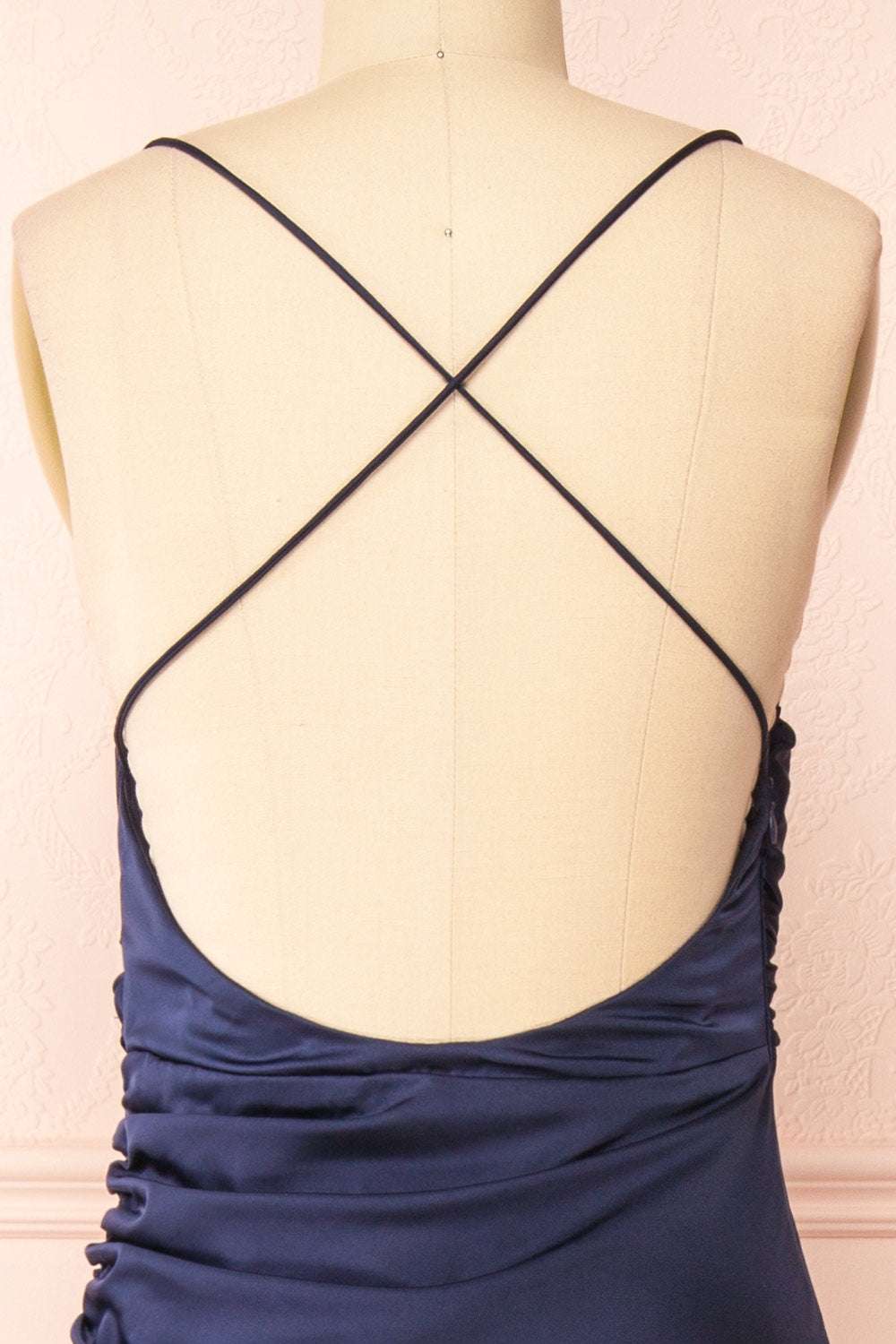 Asymmetrical Navy Blue Cross-Back Sheath Maxi Dress