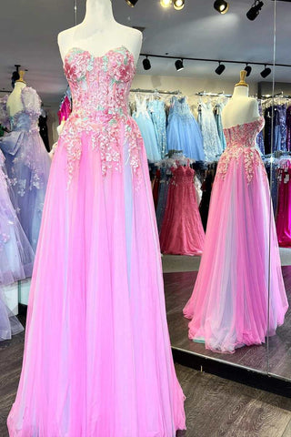 Multi-Color Floral Lace Sweetheart A-Line Prom Dress with Slit