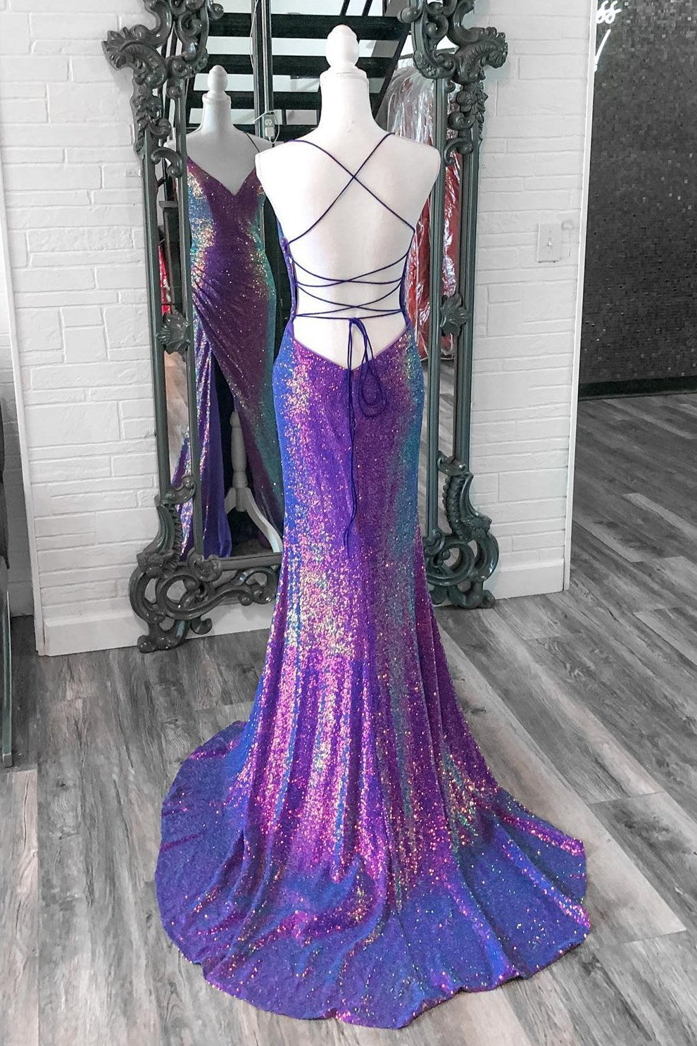 Iridescent purple 2025 prom dress