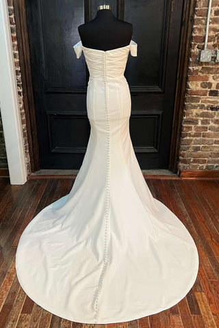 Weißes, schulterfreies, kurzärmeliges, langes Meerjungfrau-Brautkleid
