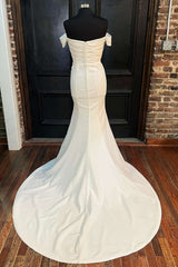 White Off-the-Shoulder Short Sleeve Mermaid Long Wedding Dress