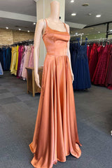 Simple Gold Round Neck A-Line Prom Dress