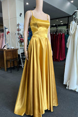 Simple Gold Round Neck A-Line Prom Dress