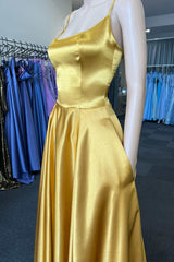 Simple Gold Round Neck A-Line Prom Dress