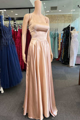 Simple Gold Round Neck A-Line Prom Dress