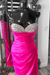 Fuchsia Rhinestones Strapless Mermaid Long Formal Gown