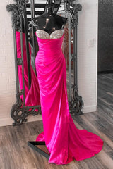 Fuchsia Rhinestones Strapless Mermaid Long Formal Gown