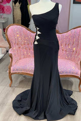 One-Shoulder Black Cutout Mermaid Long Prom Dress