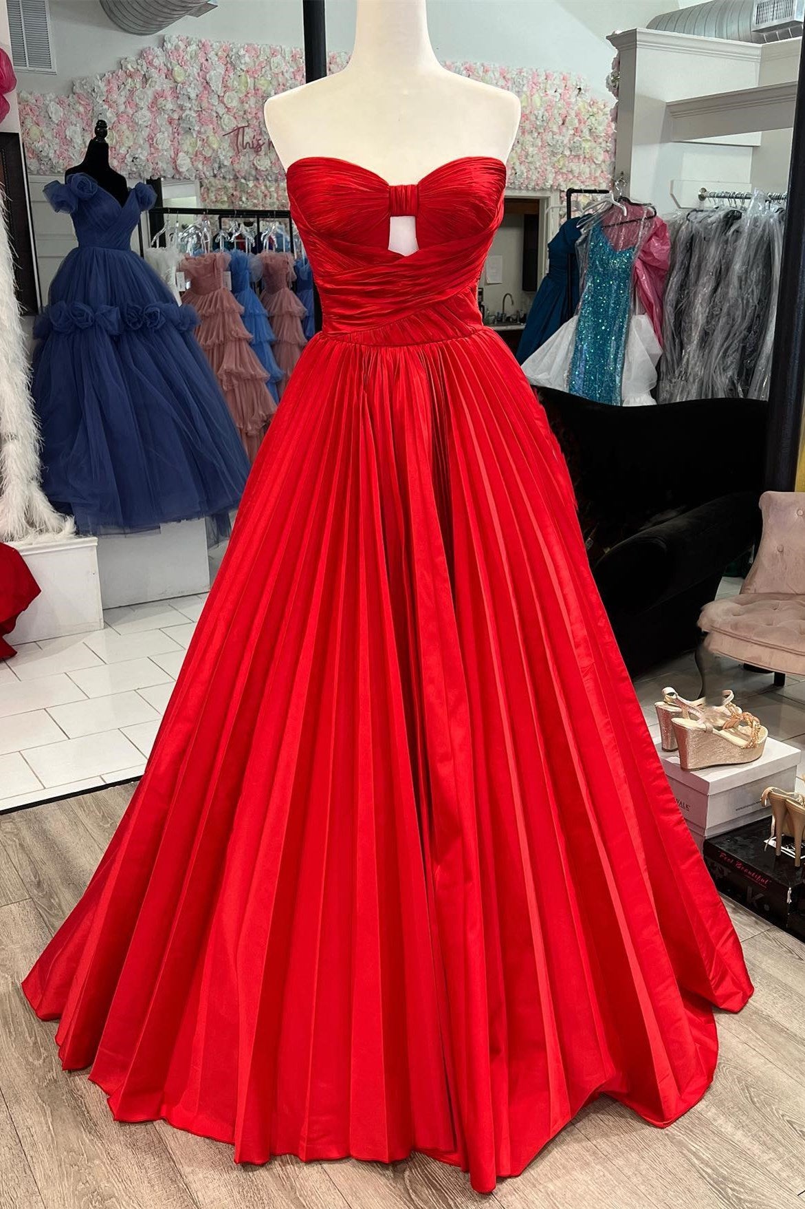 Princess Red Strapless Keyhole Ball Gown