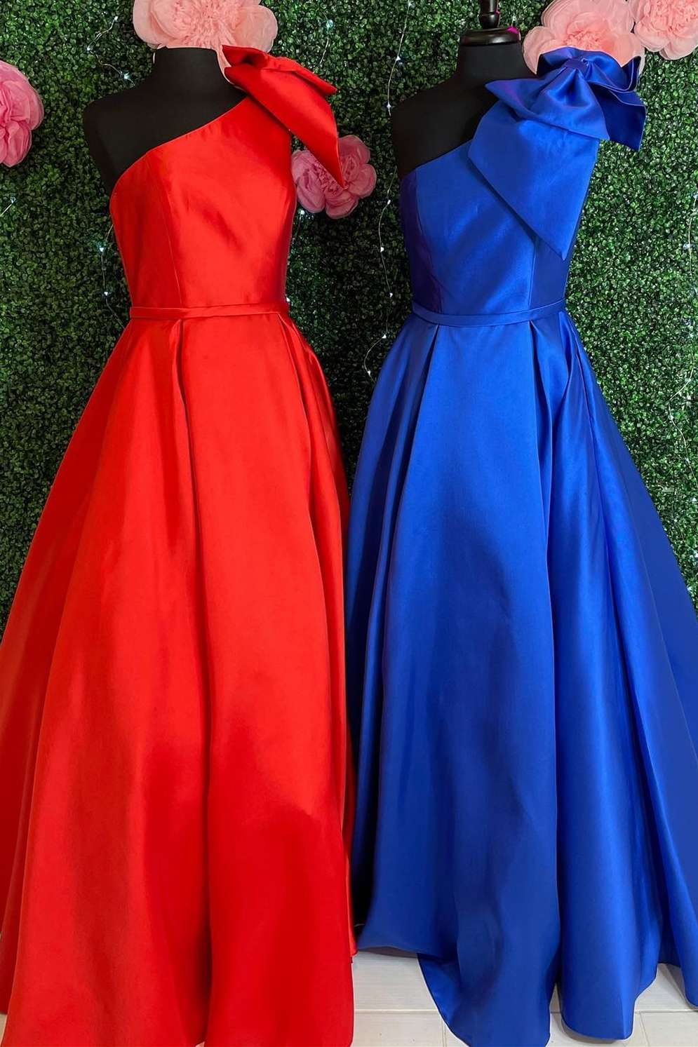 Red One-Shoulder A-Line Prom Dress with Bow