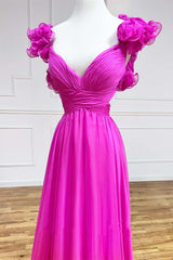 Magenta Ruffles Lace-Up Back A-Line Prom Dress