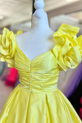 Yellow Off-the-Shoulder Ruffles A-Line Prom Dress