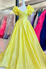 Yellow Off-the-Shoulder Ruffles A-Line Prom Dress