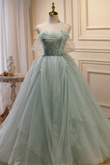 Mint Green Tulle Off-the-Shoulder Beaded Ball Gown