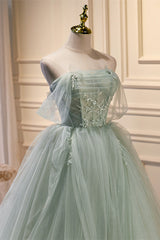 Mint Green Tulle Off-the-Shoulder Beaded Ball Gown