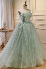 Mint Green Tulle Off-the-Shoulder Beaded Ball Gown