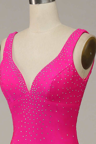 Heißes rosafarbenes, perlenbesetztes, schnürendes Meerjungfrau-Meerjungfrauenkleid mit V-Ausschnitt