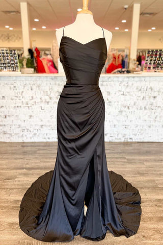 Black Lace-Up Back Mermaid Long Formal Dress