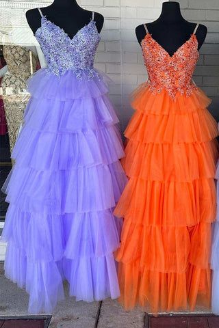 Fairy-Tale Lace V-Neck Multi-Tiered A-Line Prom Dress