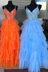 Fairy-Tale Lace V-Neck Multi-Tiered A-Line Prom Dress